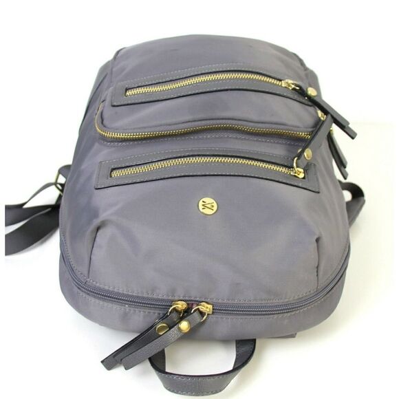 ROOMY TRAVANTI LIGHT GRAY NYLON LEATHER TRIM SHOULDER BAG LAPTOP BACKPACK TOTE - Picture 5 of 8